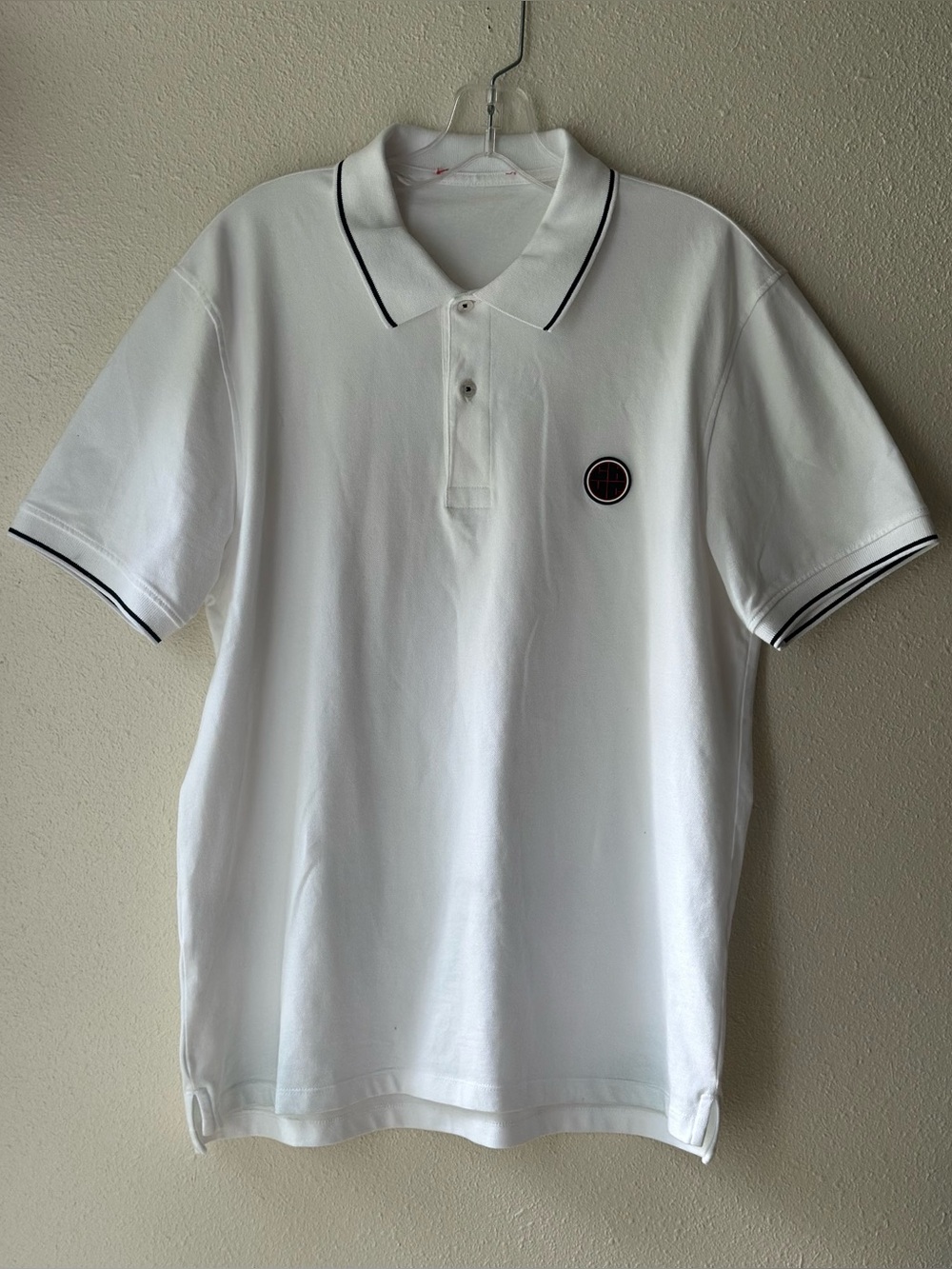 Carolina Herrera White Polo Shirt Men’s Cotton Pique Black Red CH Logo Patch L